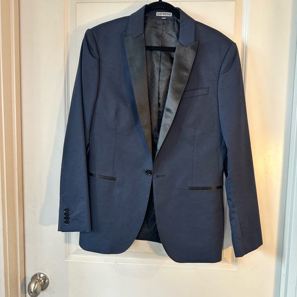 Express Navy & Black Tailored One ButtonTuxedo Sport Coat Dinner Jacket,Size 38R - Picture 15 of 15